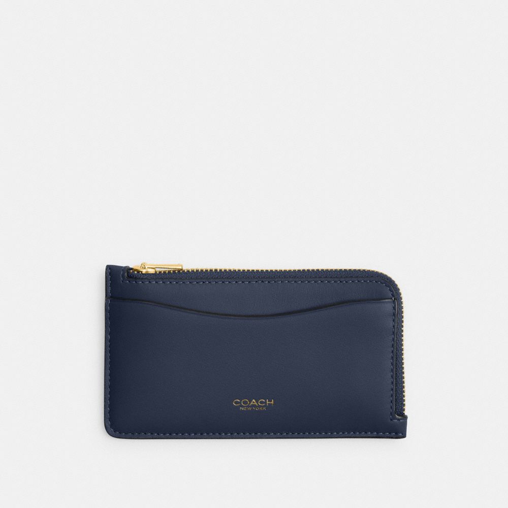 Coach New York Zip Card Case Brass Navy