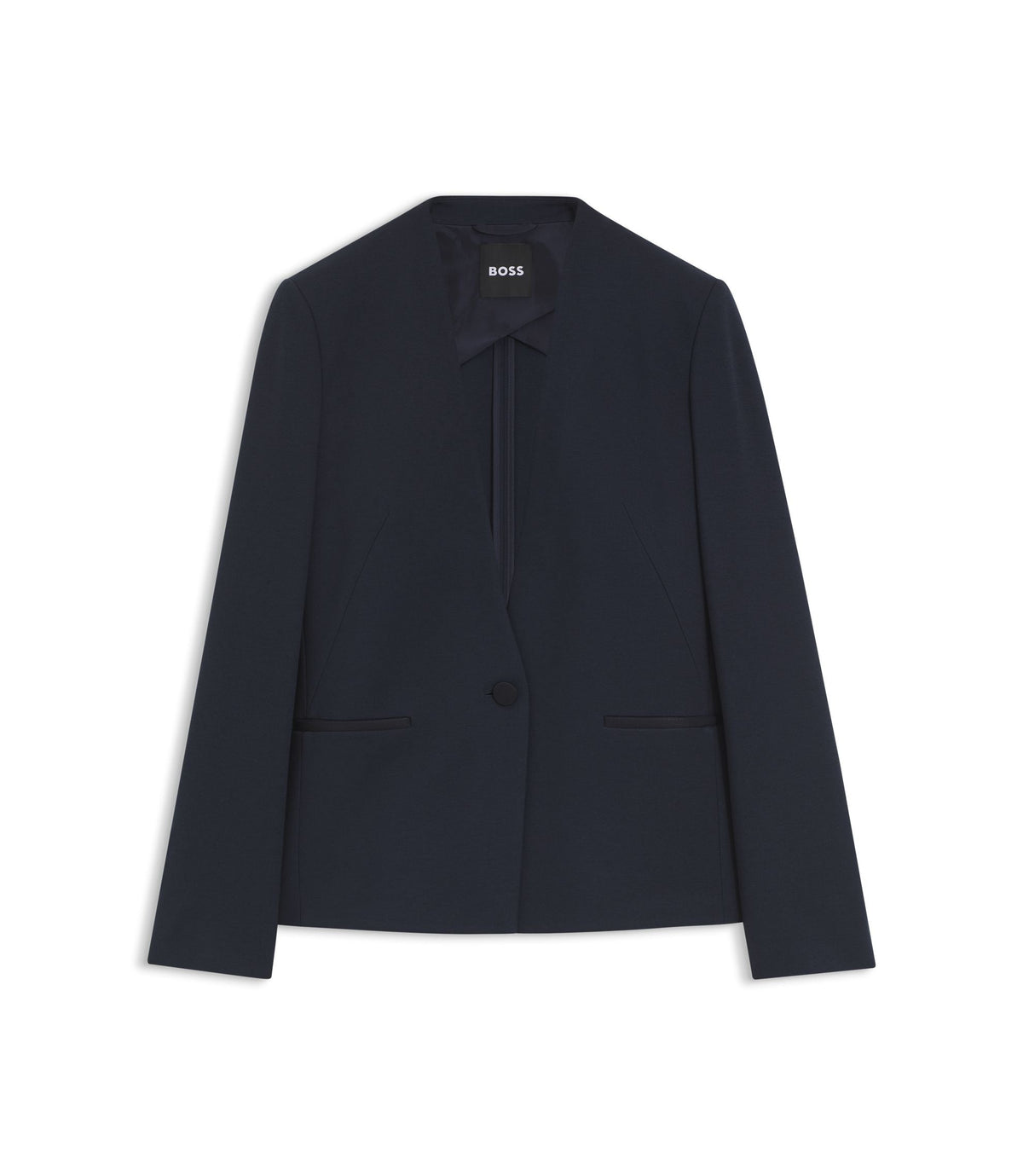 Boss Regular Fit Collarless Blazer In Performance Stretch Jersey Dark Blue Women's