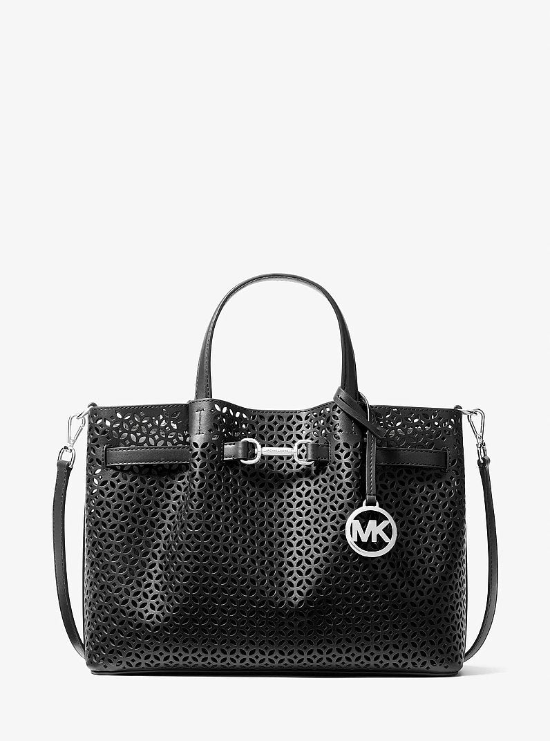 Michael Kors Carson Medium Floral Laser Cut Satchel Black