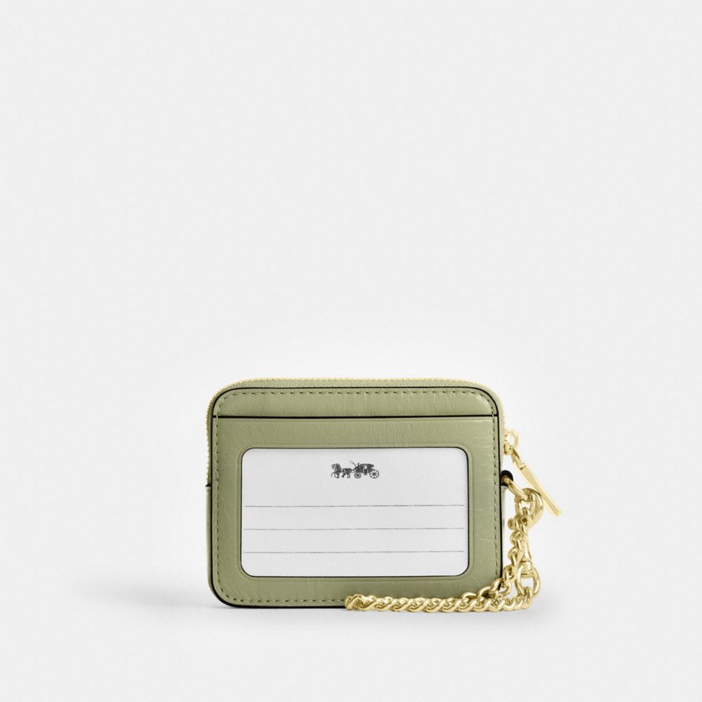 Coach Zip Card Case With Quilting Gold Pistachio