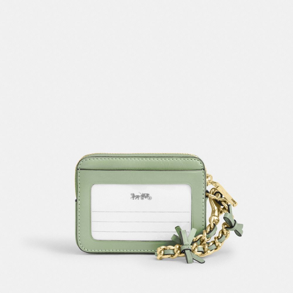 Coach Zip Card Case With Bows Gold Light Pistachio