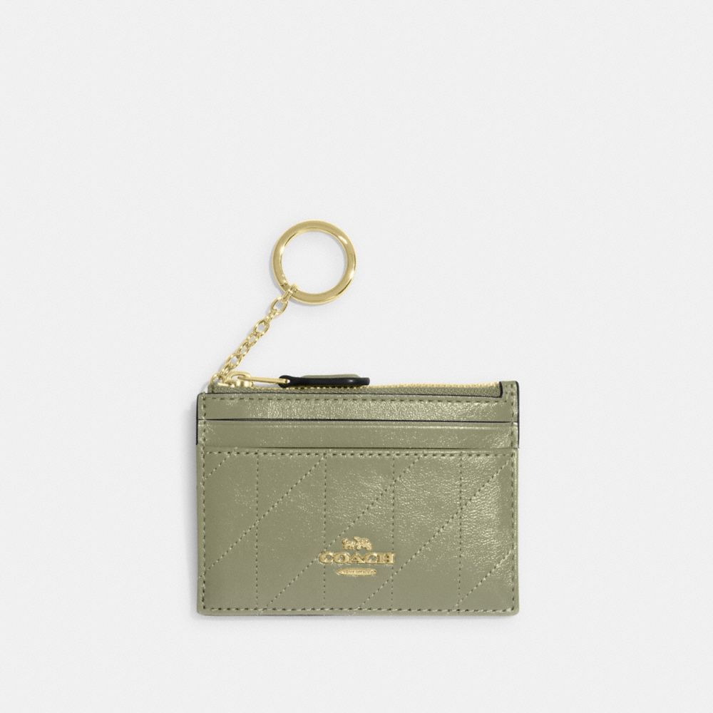 Coach Mini Skinny Id Case With Quilting Gold Pistachio