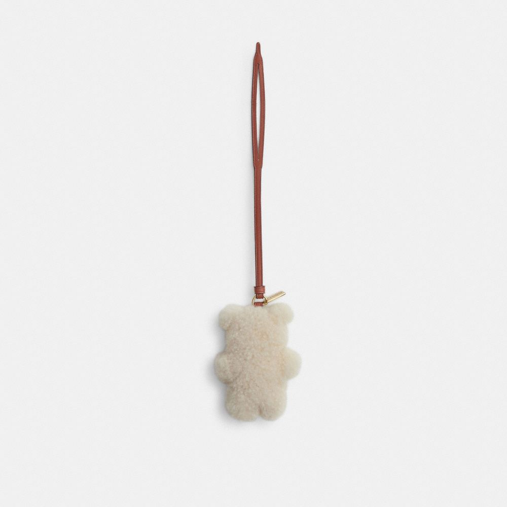 Coach Bear Puffy Bag Charm In Shearling Brass Beige