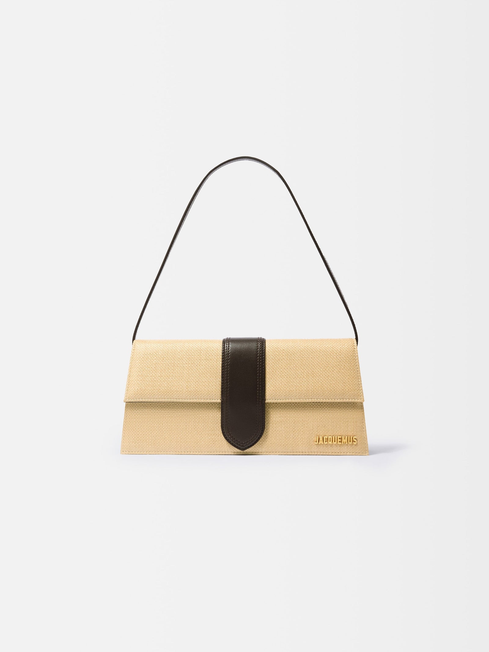 Jacquemus The Long Bambino Structured Bag In Woven Raffia-Effect With Smooth Leather Trim Natural / Dark Brown