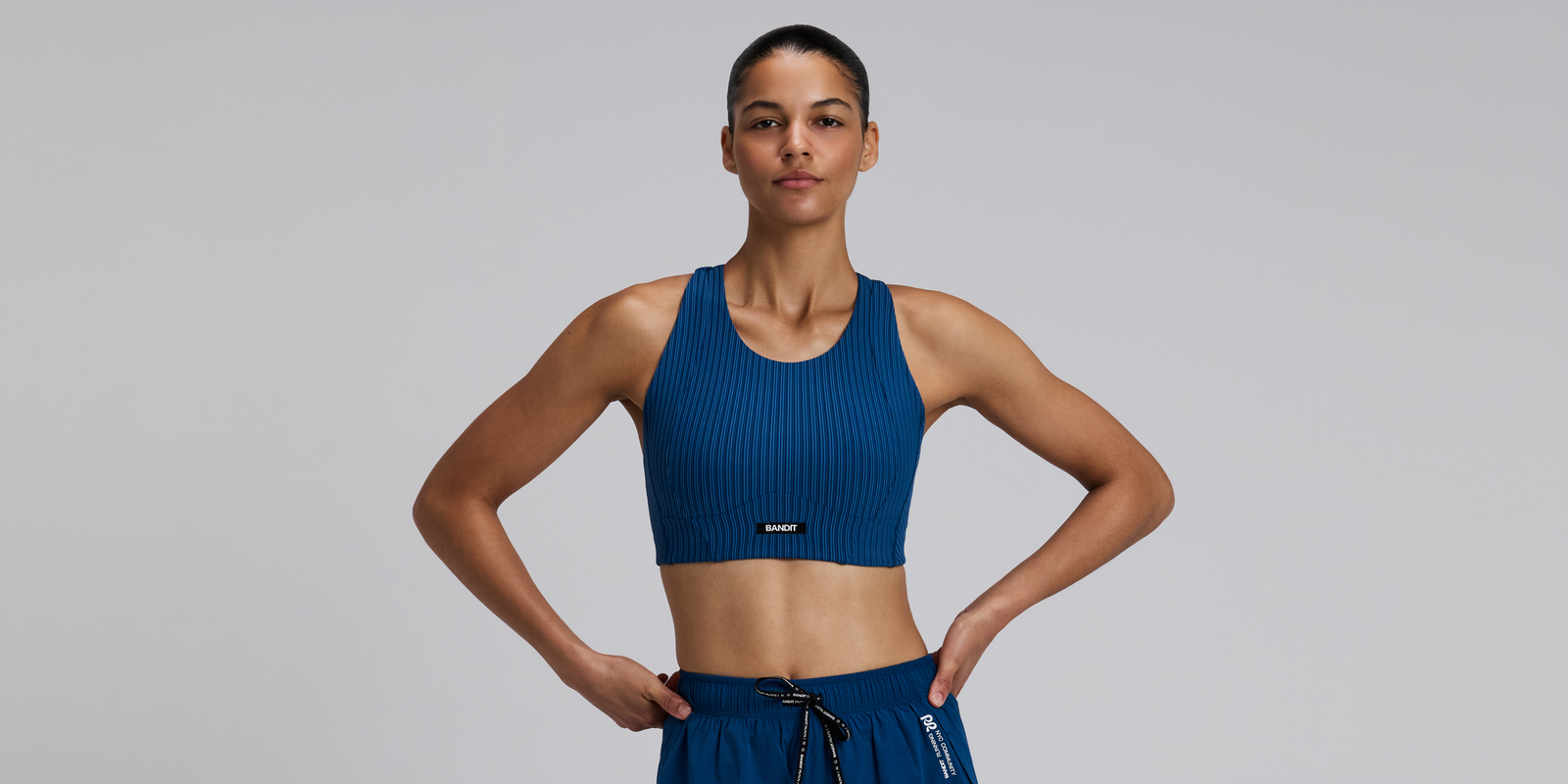 Bandit Womens Striped Cadence Longline Bra Ink Blue Aegean