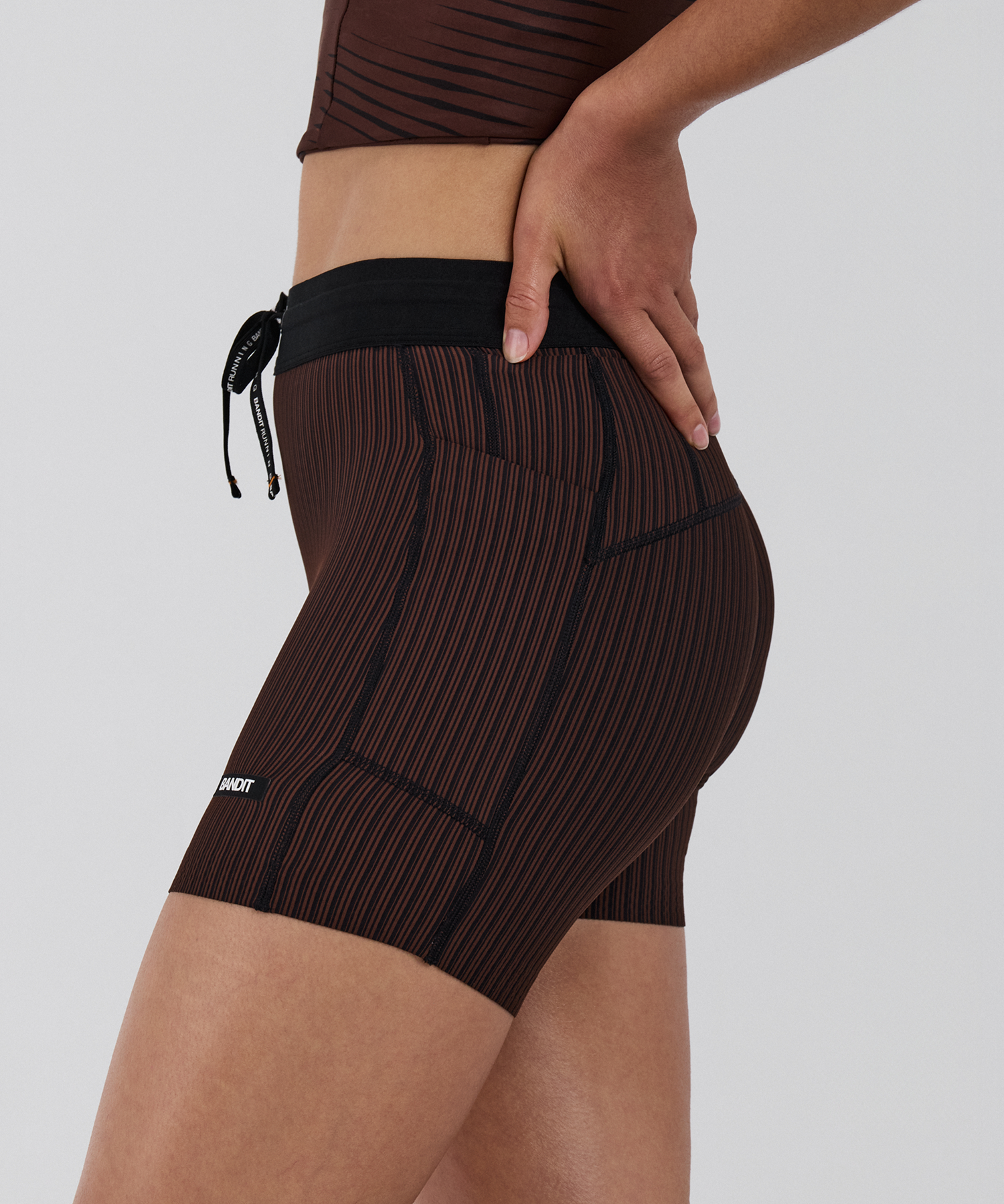 Bandit Womens Striped Cadence 5 Compression Shorts Cacao Black