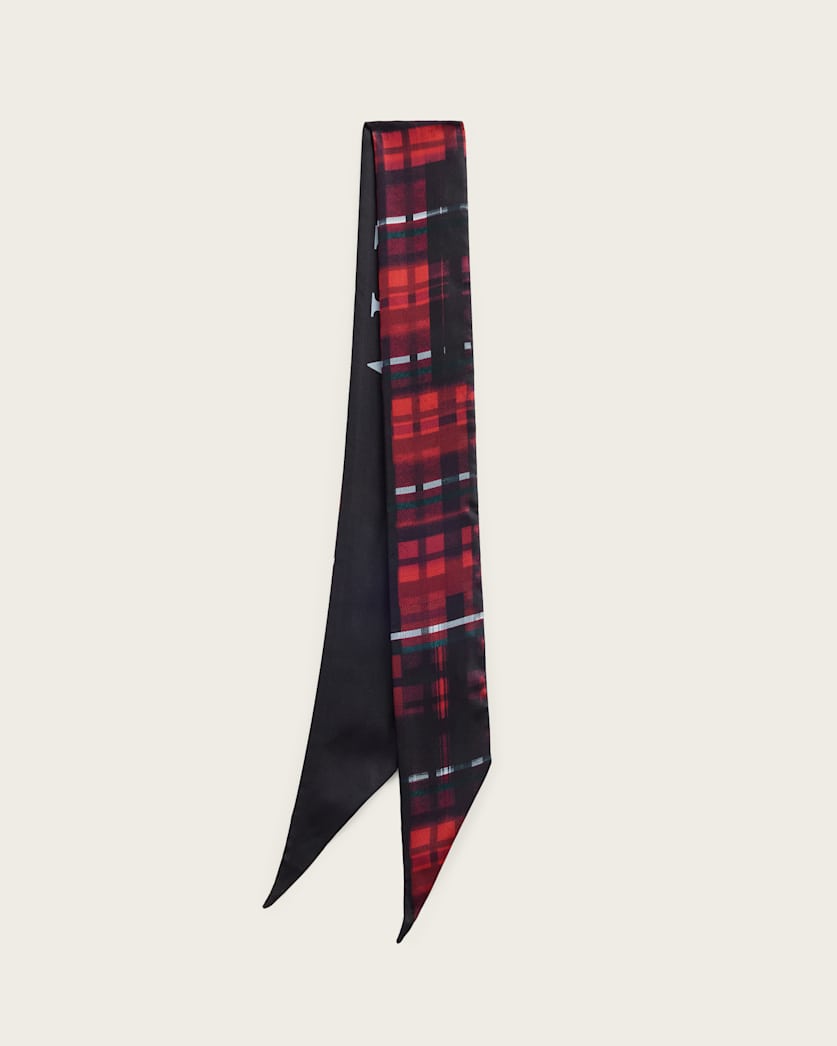 AllSaints Indy Skinny Silk Scarf Women's Black/Red Women's