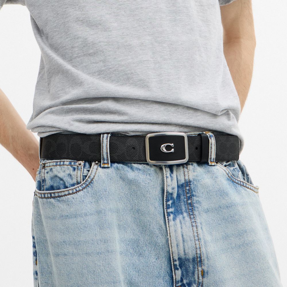 Coach Signature Plaque Buckle Belt, 38 Mm Black