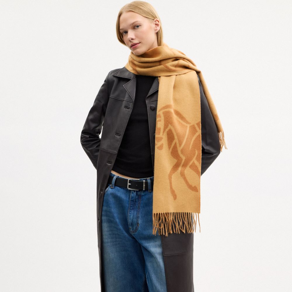 Coach Horse And Carriage Cashmere Muffler Honey Brown