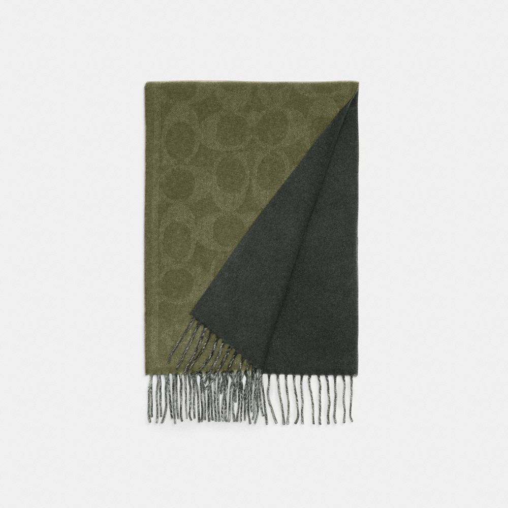 Coach Reversible Signature Cashmere Muffler Olive