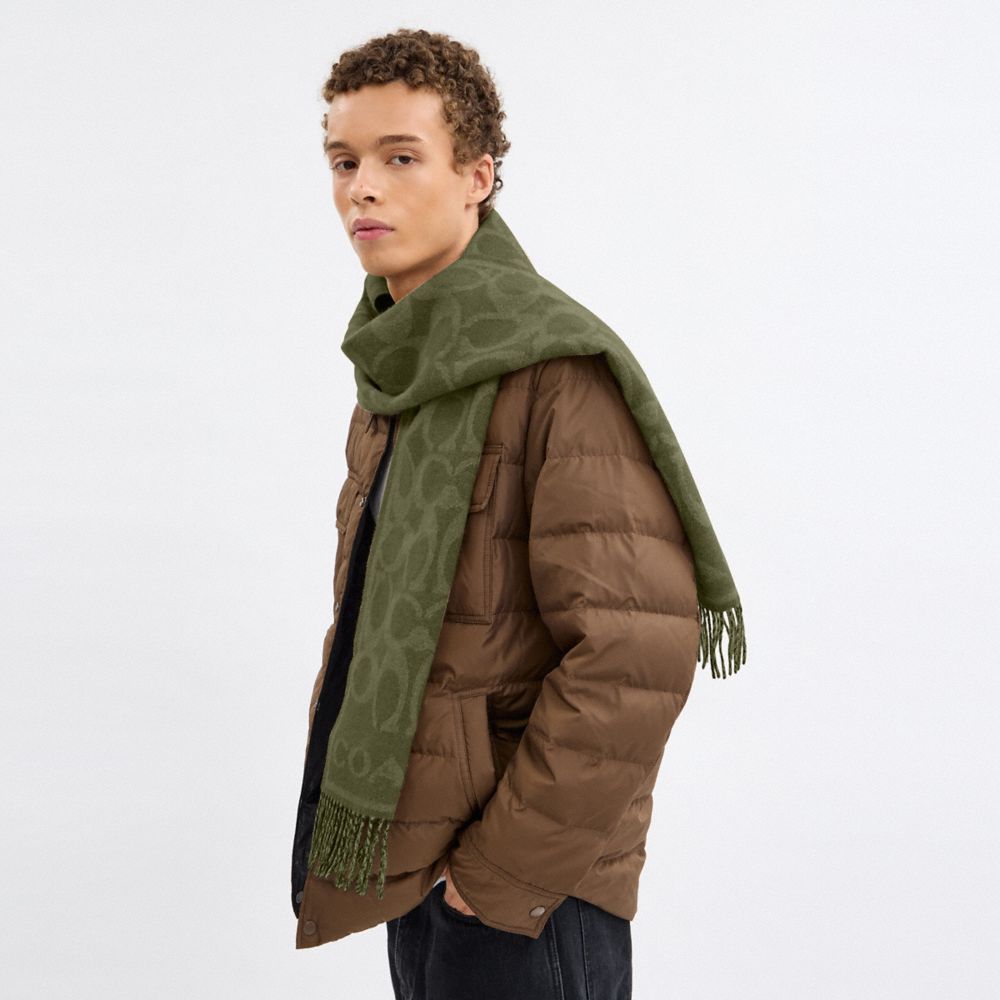 Coach Reversible Signature Cashmere Muffler Olive