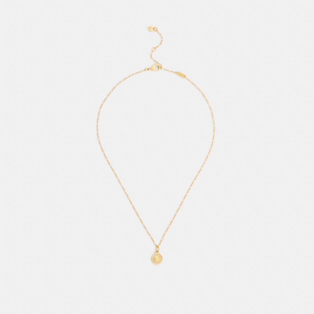 Coach Signature Pavé Coin Pendant Necklace Gold