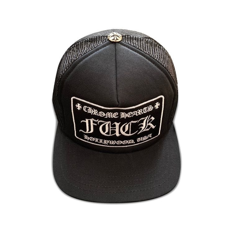 Chrome Hearts FUCK Hollywood Trucker Hat Black