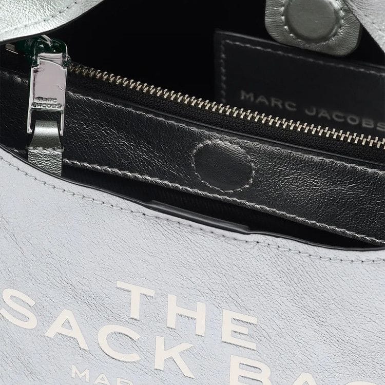 Marc Jacobs Metallic Leather Mini Sack Bag Silver