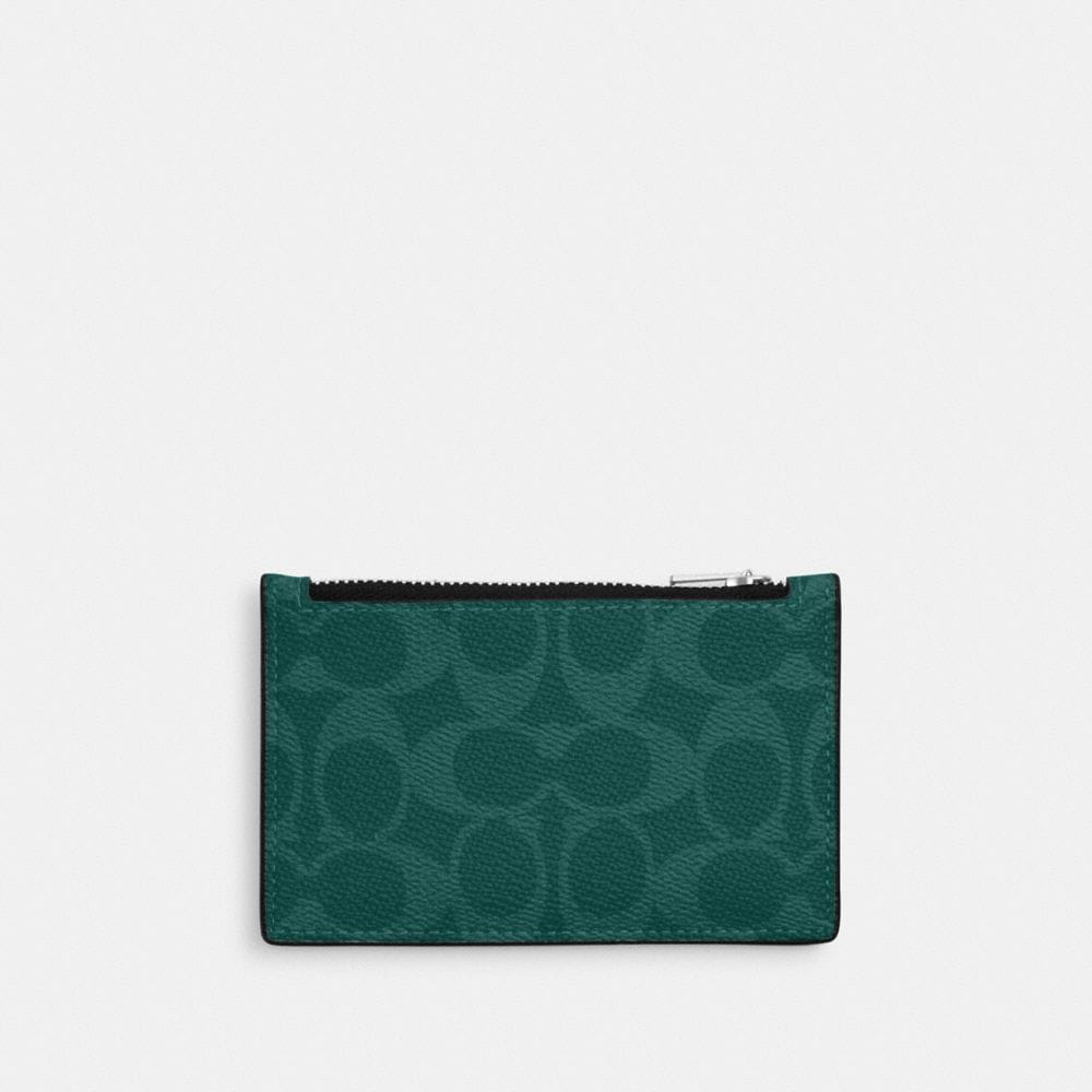 Coach Zip Card Case In Signature Canvas Silver Sea Green