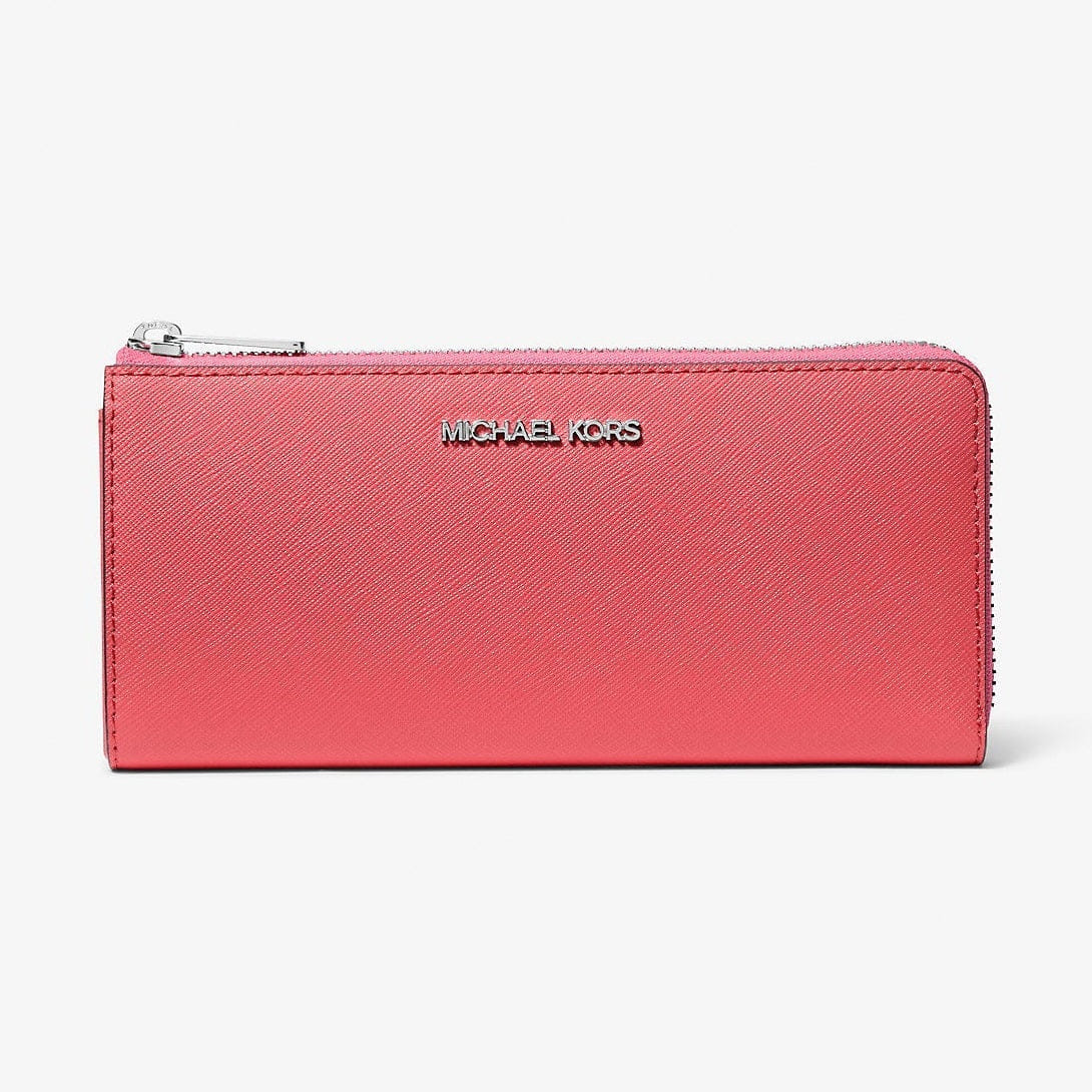 Michael Kors Jet Set Travel Large Saffiano Leather Quarter-Zip Wallet Hibiscus