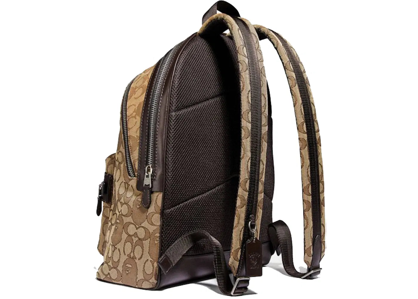 Coach x Bape Academy Backpack Signature Jacquard With Ape Head Light Antique Nickel/Khaki