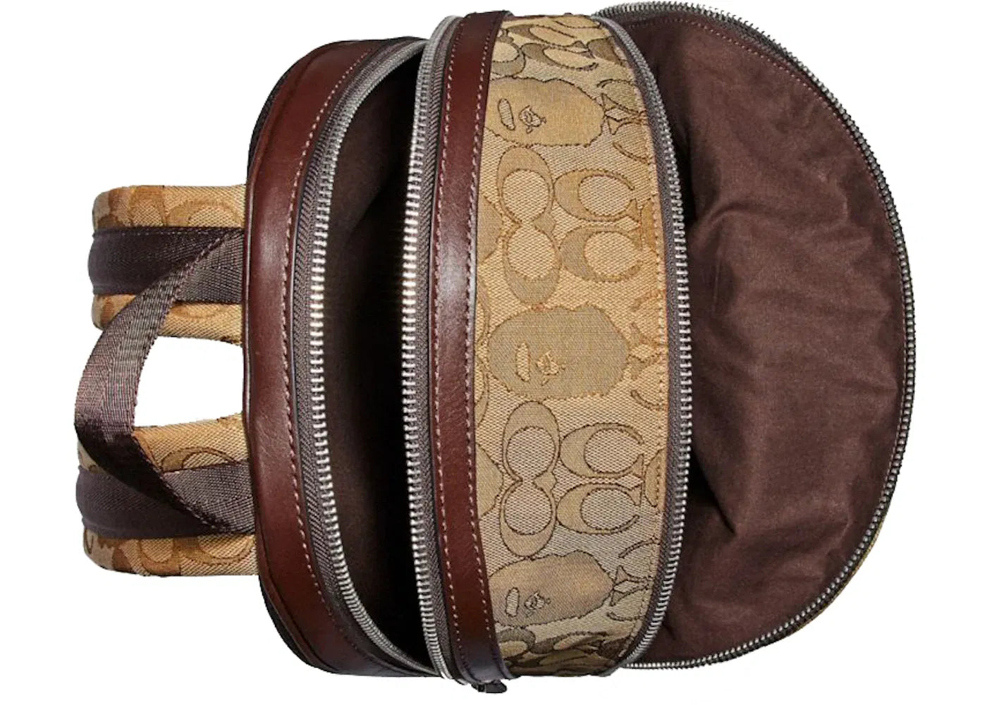 Coach x Bape Academy Backpack Signature Jacquard With Ape Head Light Antique Nickel/Khaki