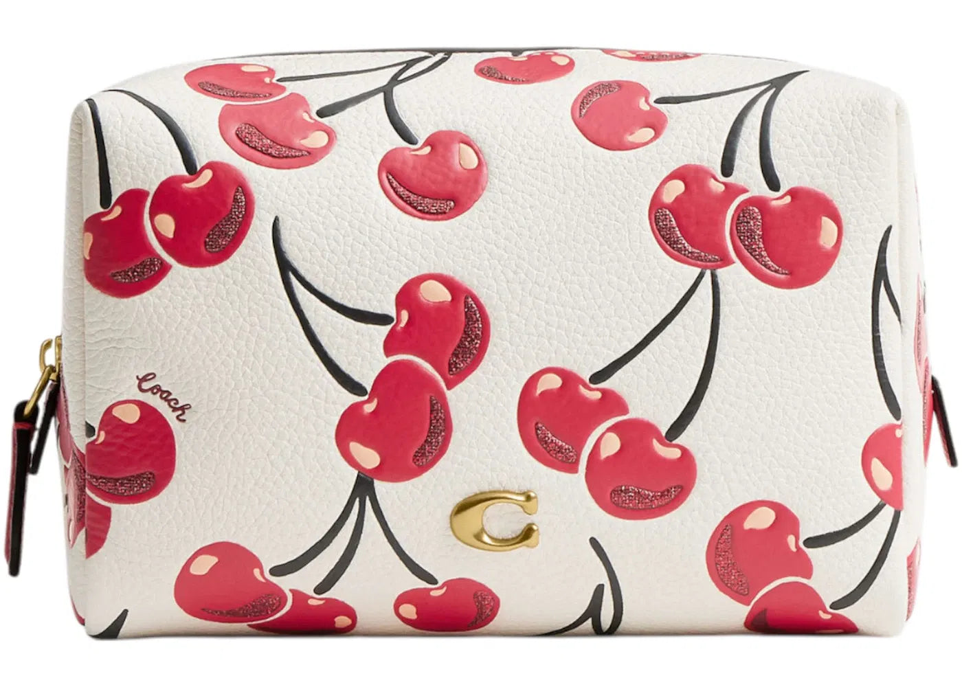 Coach Essential Cosmetic Pouch Cherry Print Brass/Chalk Multi
