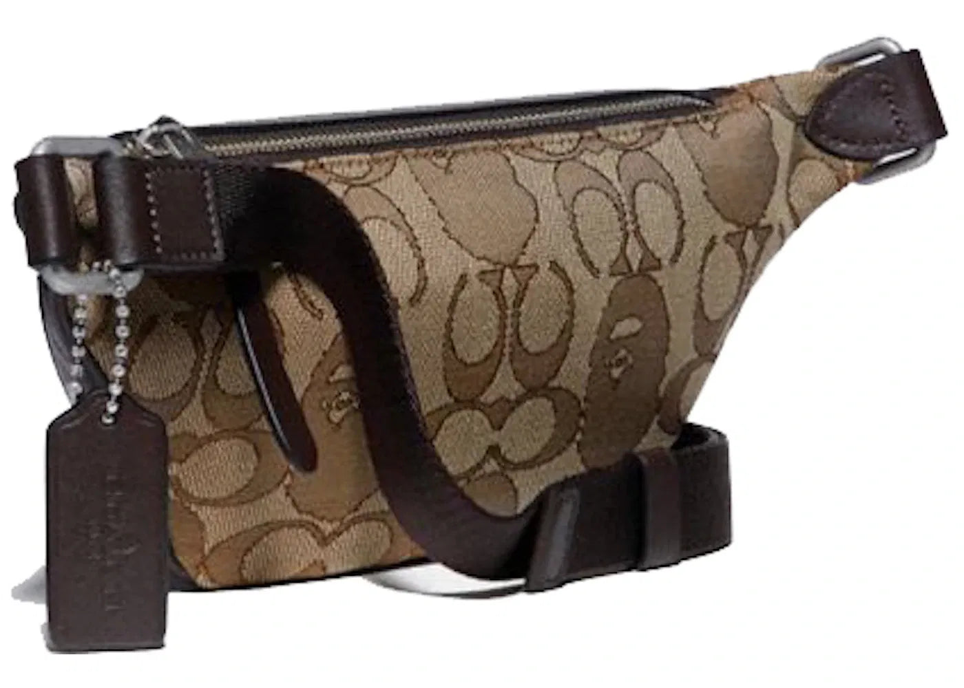Coach x Bape Rivington Belt Bag 7 Signature Jacquard With Ape Head Light Antique Nickel/Khaki