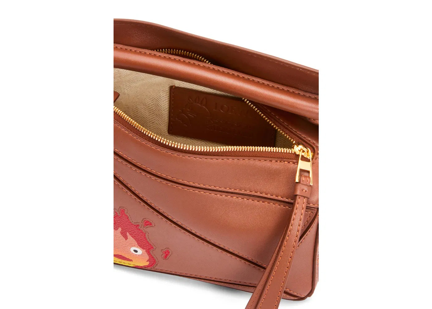 LOEWE x Howls Calcifer Mini Puzzle Bag In Satin Calfskin Rust