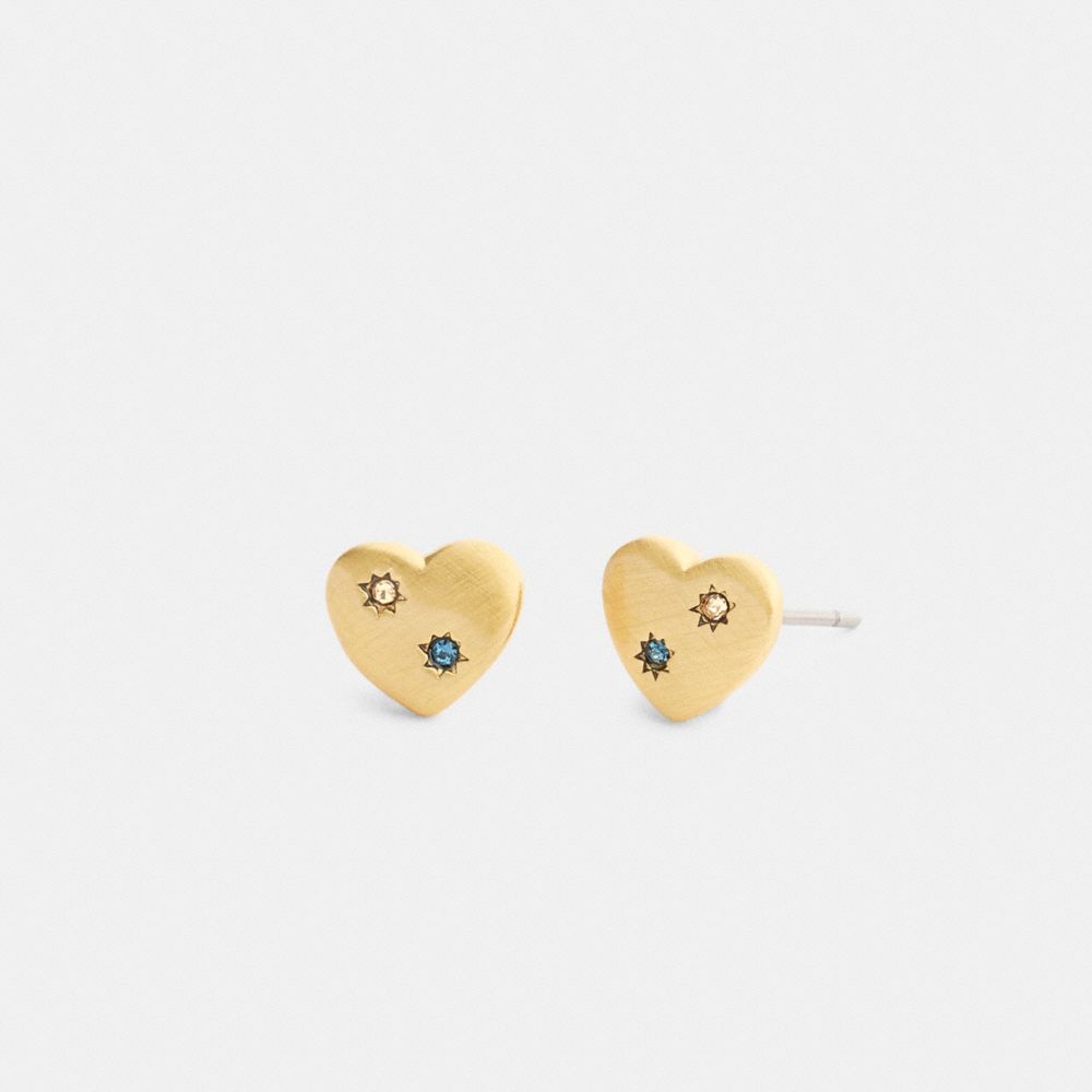 Coach Heart With Stones Stud Earrings Gold Multi