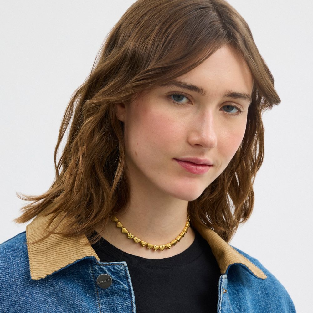 Coach Heart Choker Necklace Gold Multi