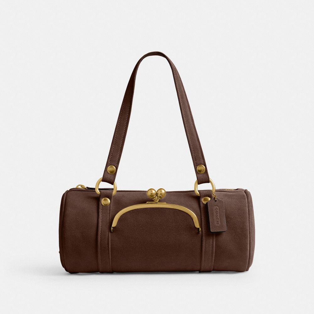 Coach Kisslock Barrel Bag Brass Dark Chocolate