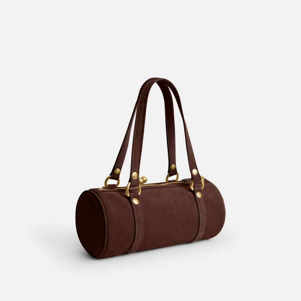 Coach Kisslock Barrel Bag Brass Dark Chocolate