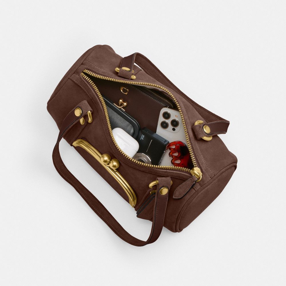 Coach Kisslock Barrel Bag Brass Dark Chocolate