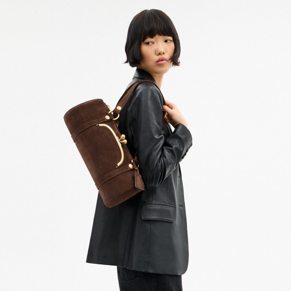 Coach Kisslock Barrel Bag Brass Dark Chocolate