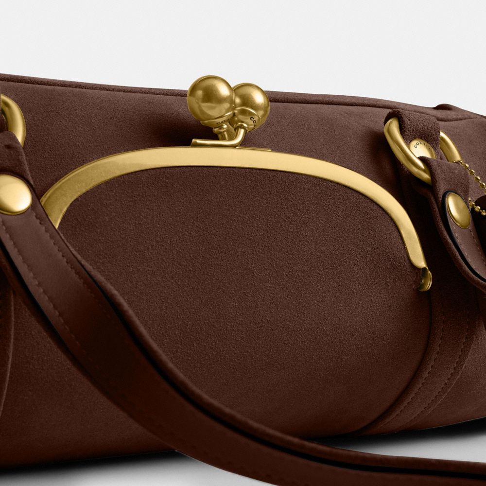 Coach Kisslock Barrel Bag Brass Dark Chocolate