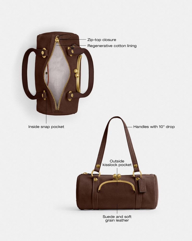 Coach Kisslock Barrel Bag Brass Dark Chocolate