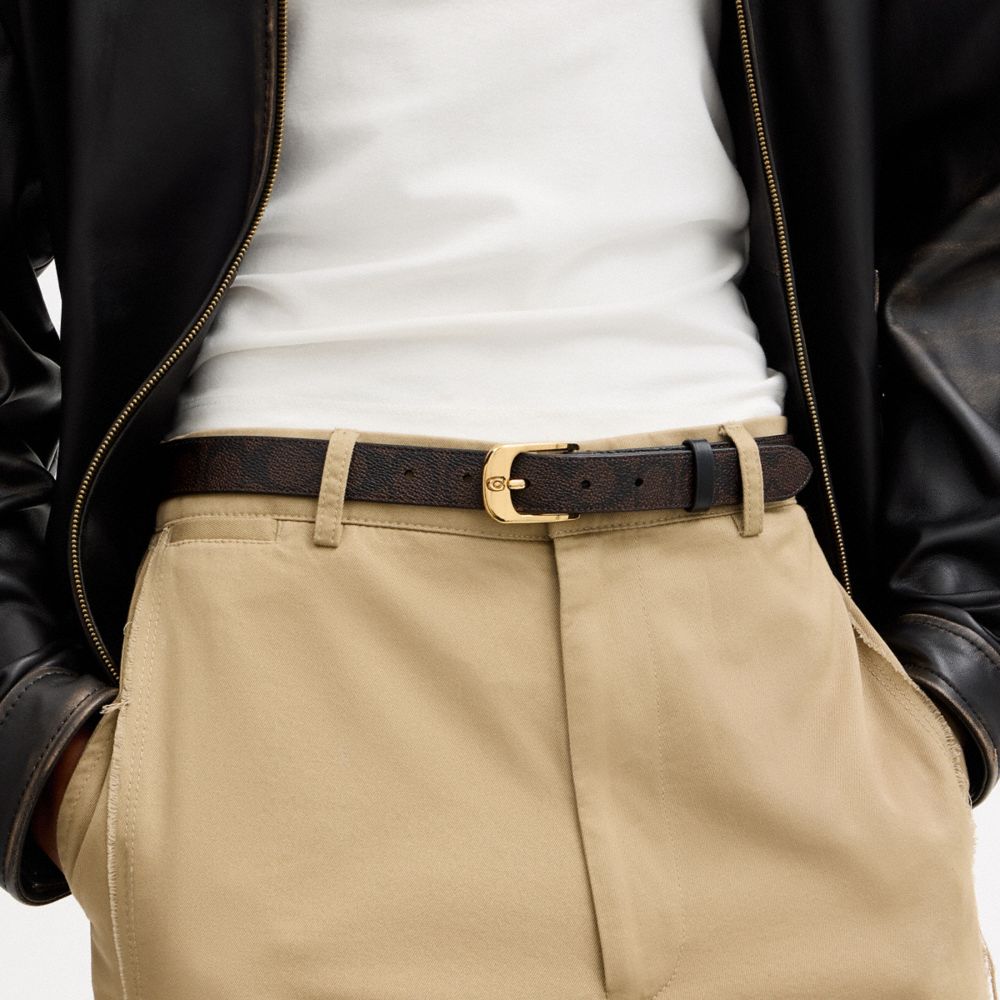 Coach C Harness Buckle Belt, 25 Mm Gold Walnut Black