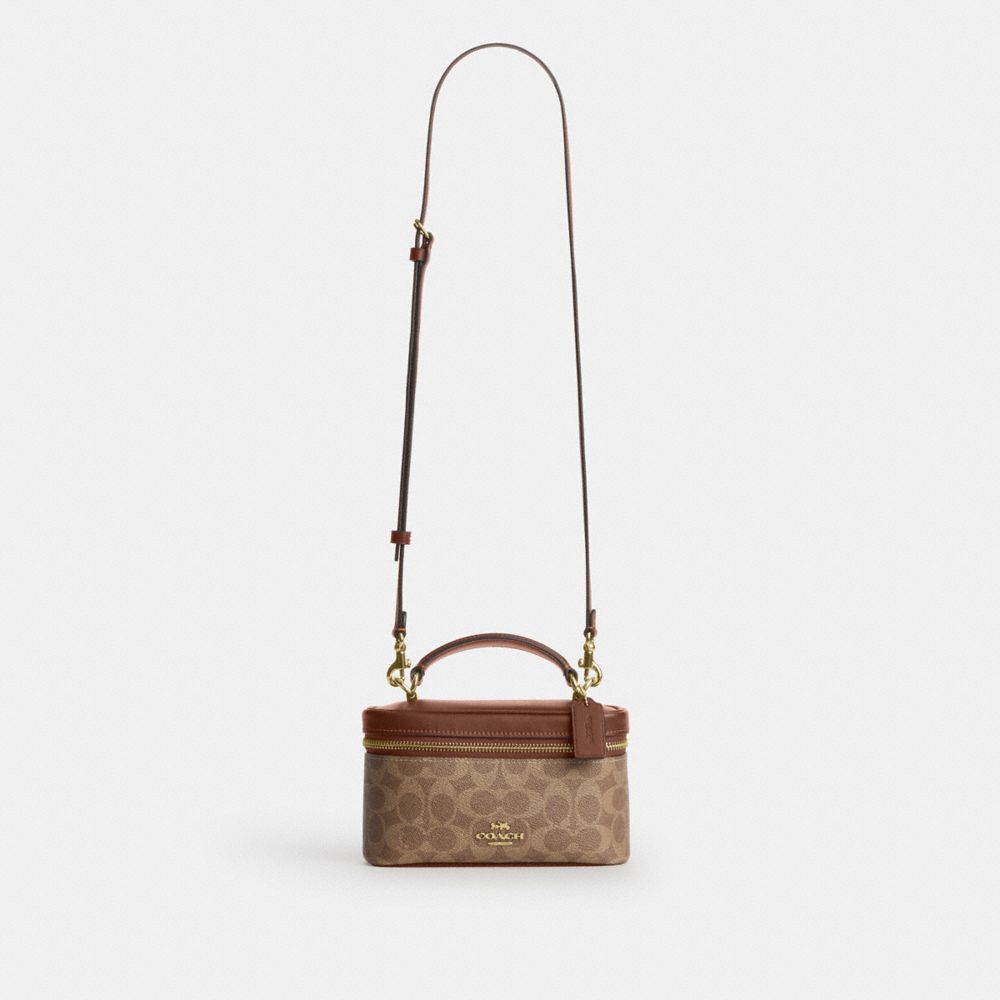 Coach Rainer Crossbody Bag 18 In Signature Canvas Gold Tan Brown