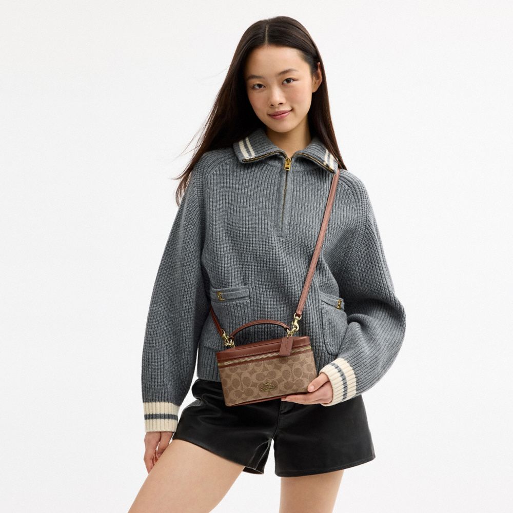 Coach Rainer Crossbody Bag 18 In Signature Canvas Gold Tan Brown