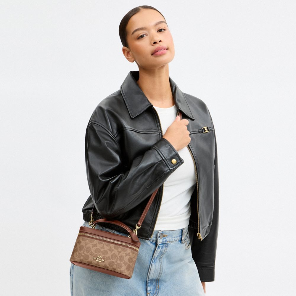 Coach Rainer Crossbody Bag 18 In Signature Canvas Gold Tan Brown