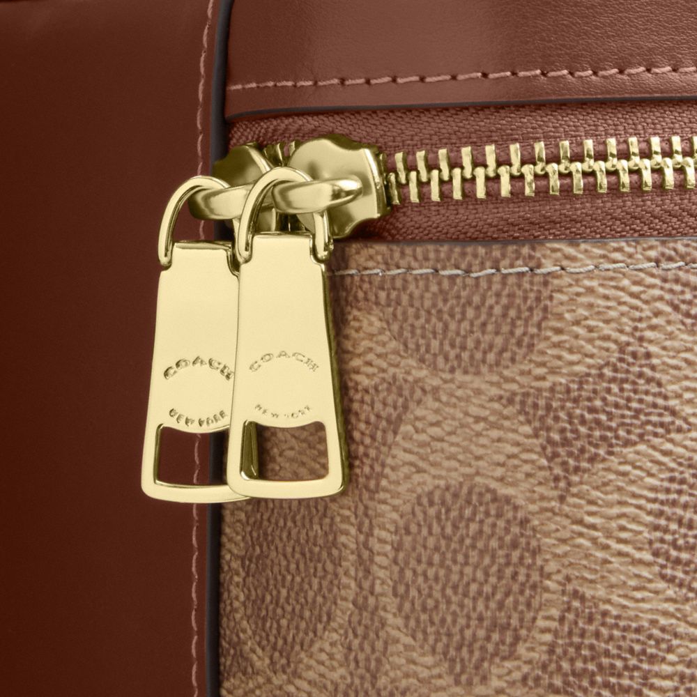 Coach Rainer Crossbody Bag 18 In Signature Canvas Gold Tan Brown