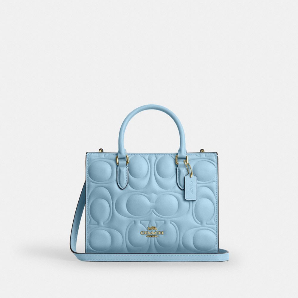 Coach Maggie Small Tote Bag In Signature Leather Gold Azure