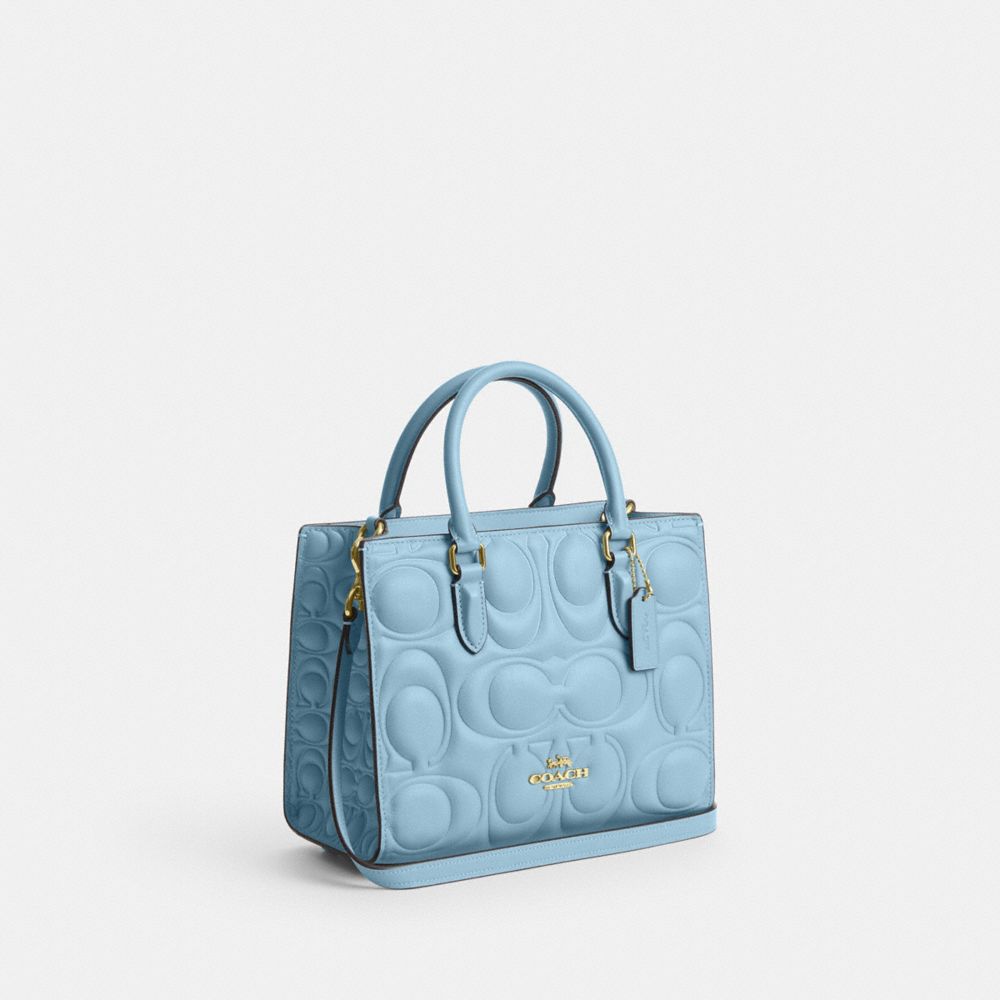 Coach Maggie Small Tote Bag In Signature Leather Gold Azure