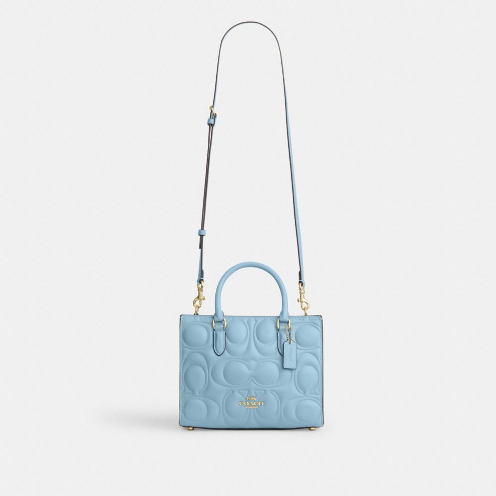 Coach Maggie Small Tote Bag In Signature Leather Gold Azure