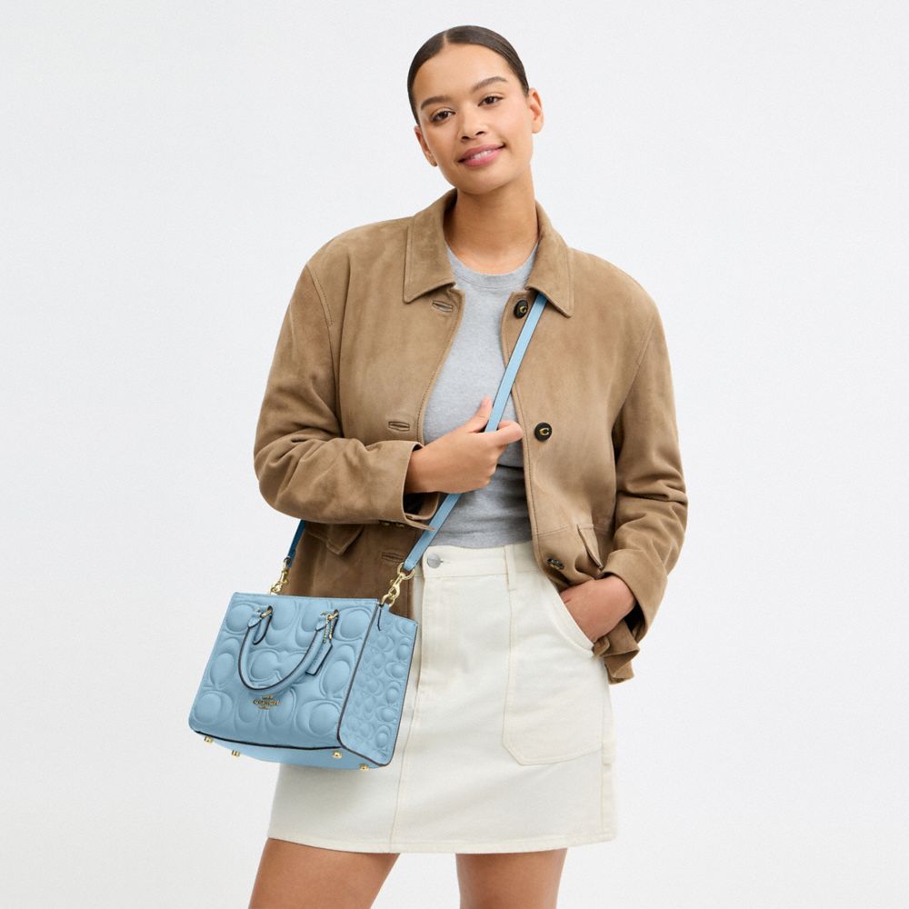 Coach Maggie Small Tote Bag In Signature Leather Gold Azure