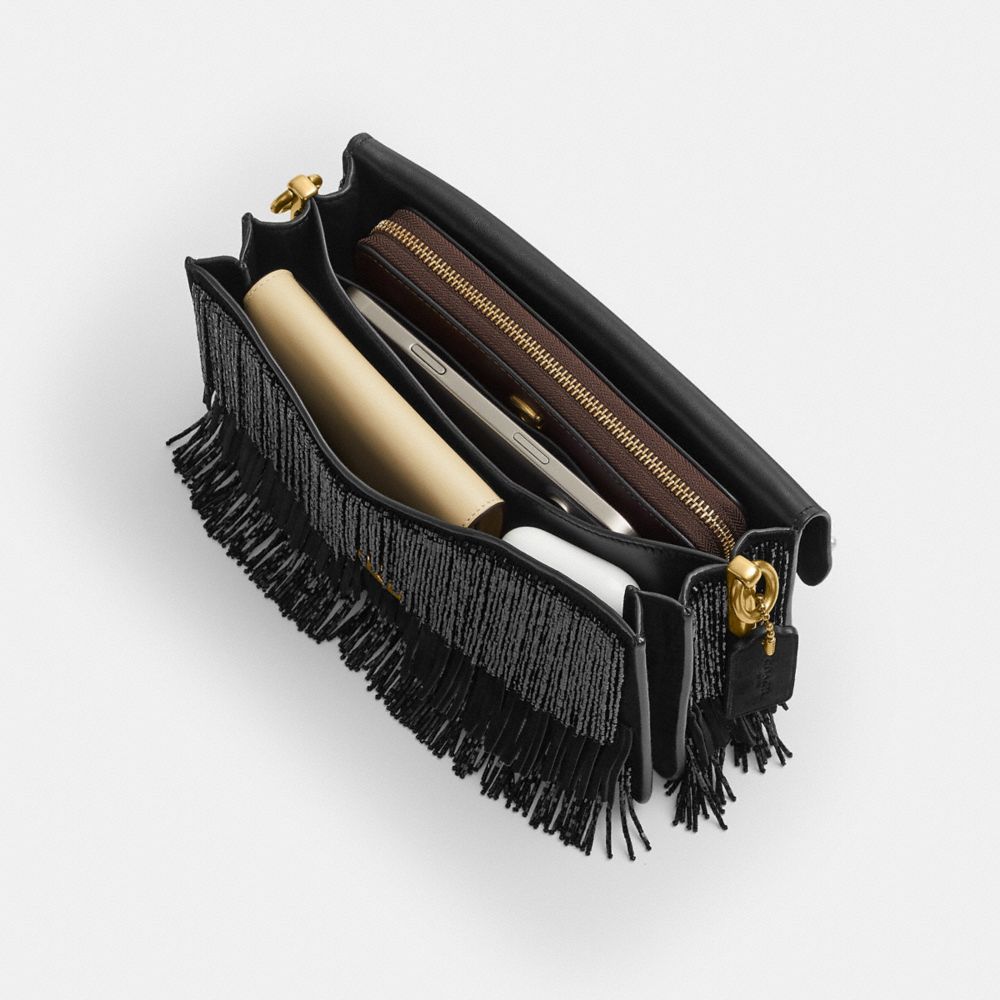Coach Tabby Shoulder Bag 26 With Crystal Beaded Fringe Brass Black