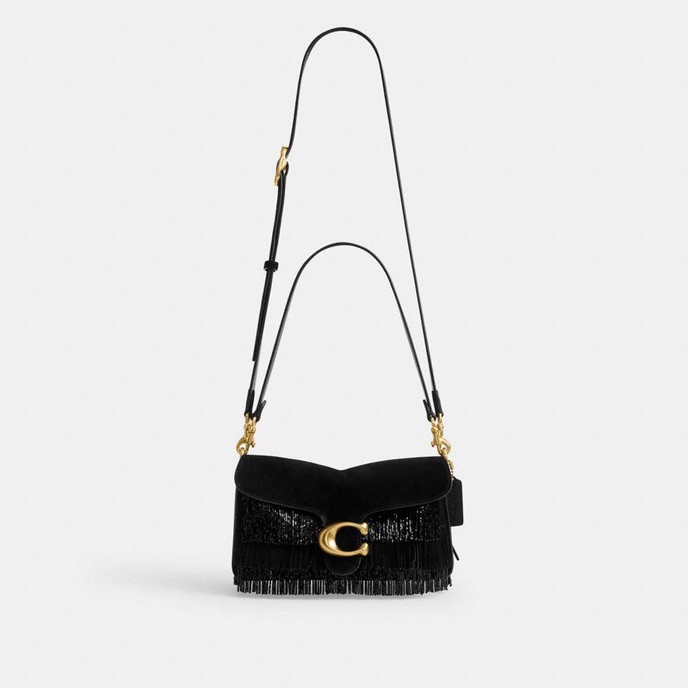 Coach Tabby Shoulder Bag 26 With Crystal Beaded Fringe Brass Black