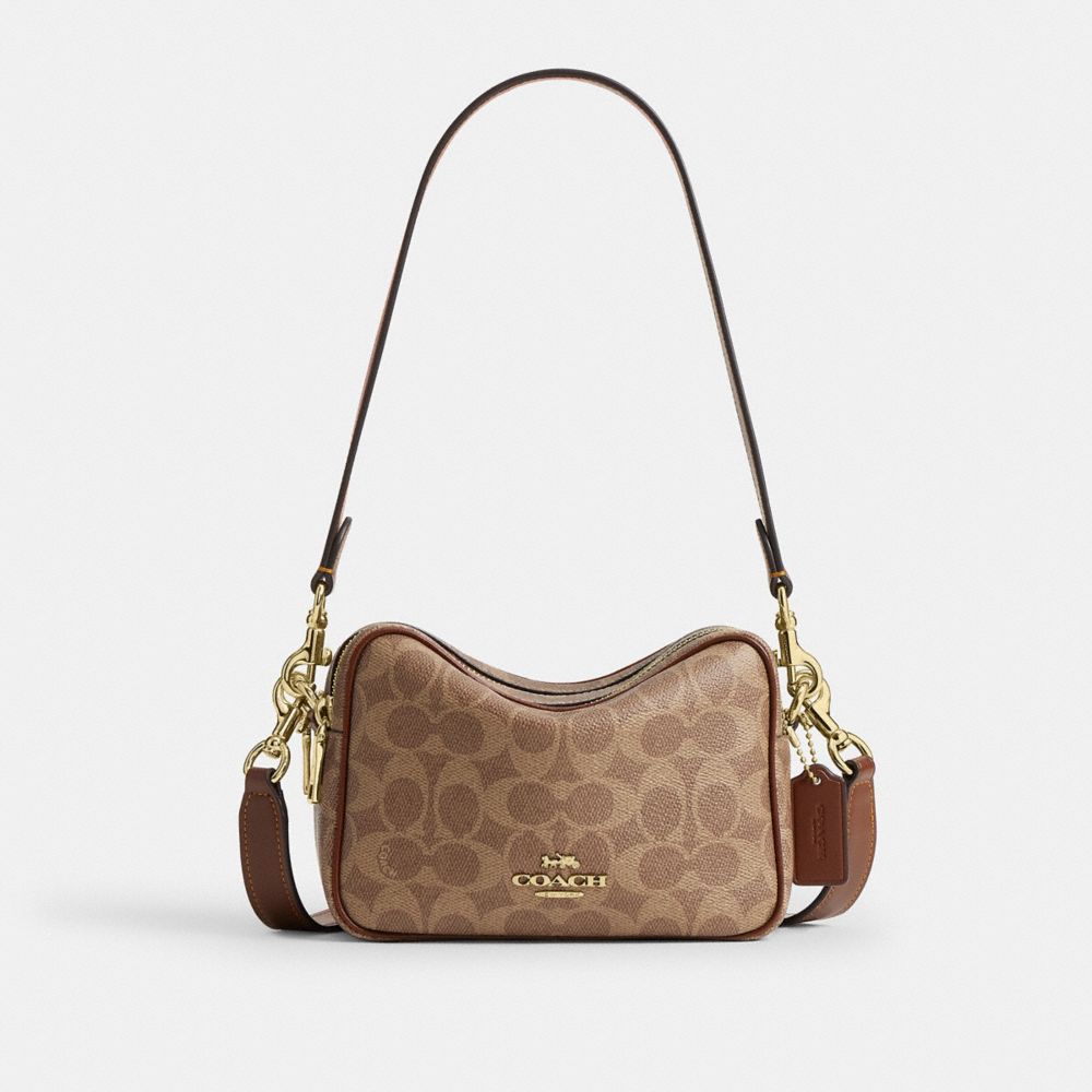 Coach Mini Carey Crossbody Bag In Signature Canvas Gold Tan Brown
