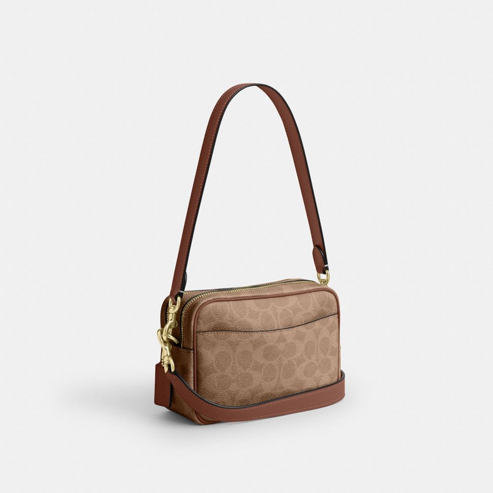 Coach Mini Carey Crossbody Bag In Signature Canvas Gold Tan Brown