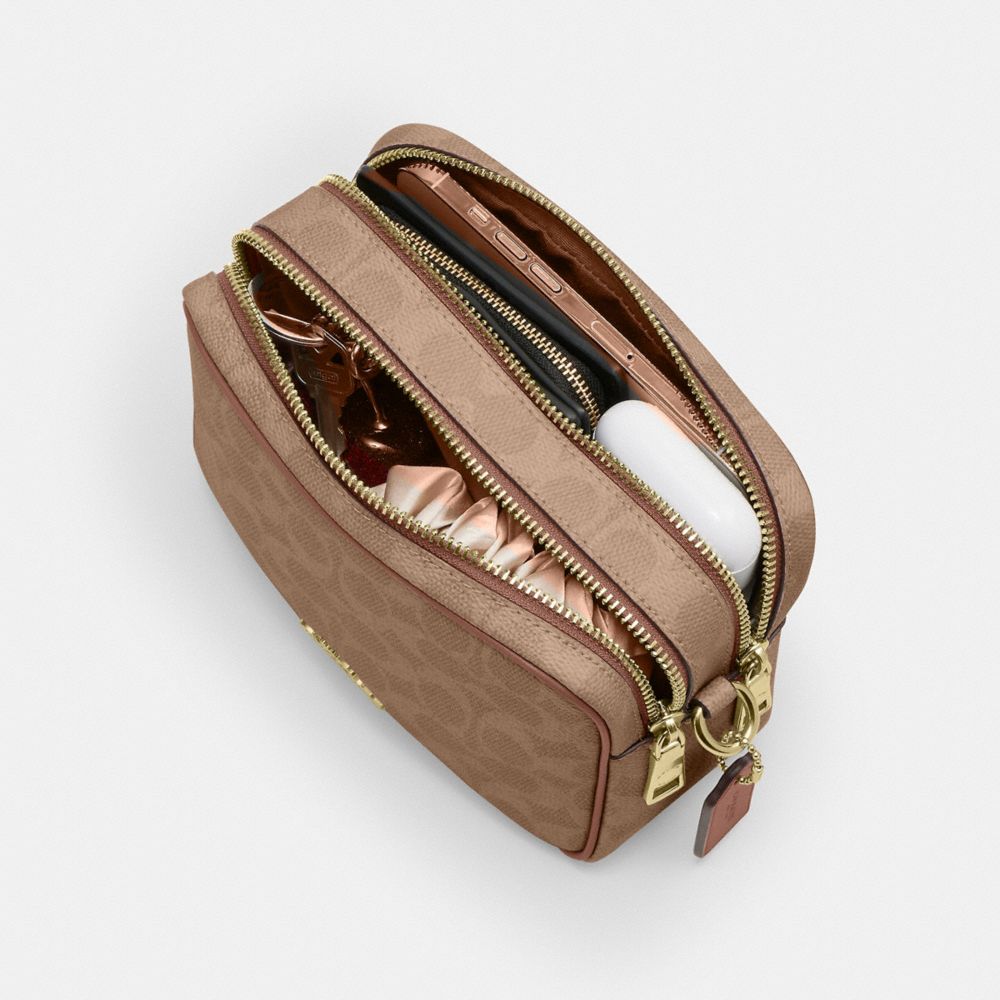 Coach Mini Carey Crossbody Bag In Signature Canvas Gold Tan Brown
