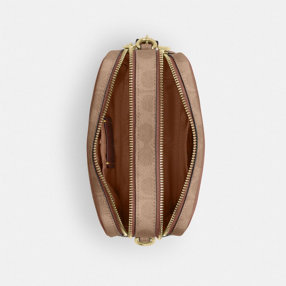 Coach Mini Carey Crossbody Bag In Signature Canvas Gold Tan Brown