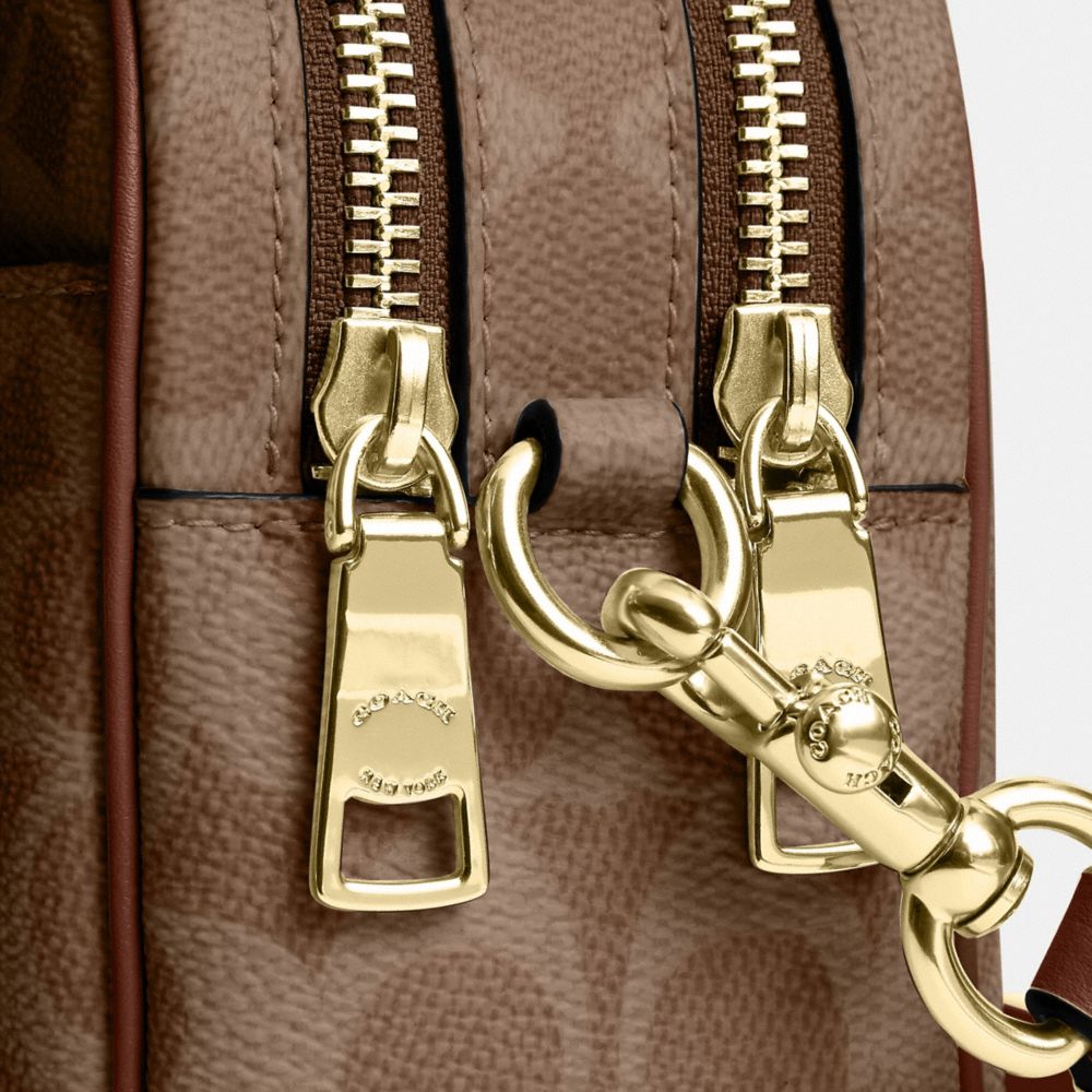 Coach Mini Carey Crossbody Bag In Signature Canvas Gold Tan Brown