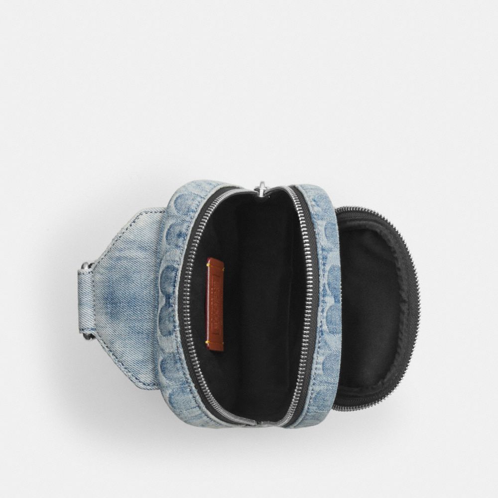 Coach Racer Sling Pack In Loved Signature Denim Silver Light Indigo